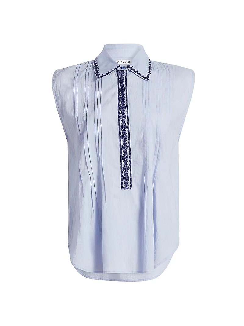 Roca Eden Embroidered-Trim Pintuck Top