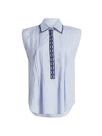 Roca Eden Embroidered-Trim Pintuck Top