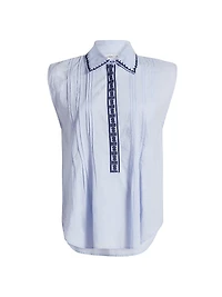 Roca Eden Embroidered-Trim Pintuck Top