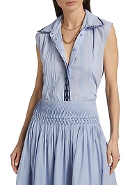 Roca Eden Embroidered-Trim Pintuck Top
