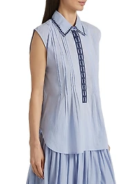 Roca Eden Embroidered-Trim Pintuck Top