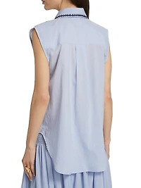 Roca Eden Embroidered-Trim Pintuck Top