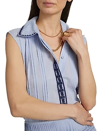 Roca Eden Embroidered-Trim Pintuck Top