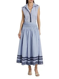 Roca Eden Embroidered-Trim Pintuck Top