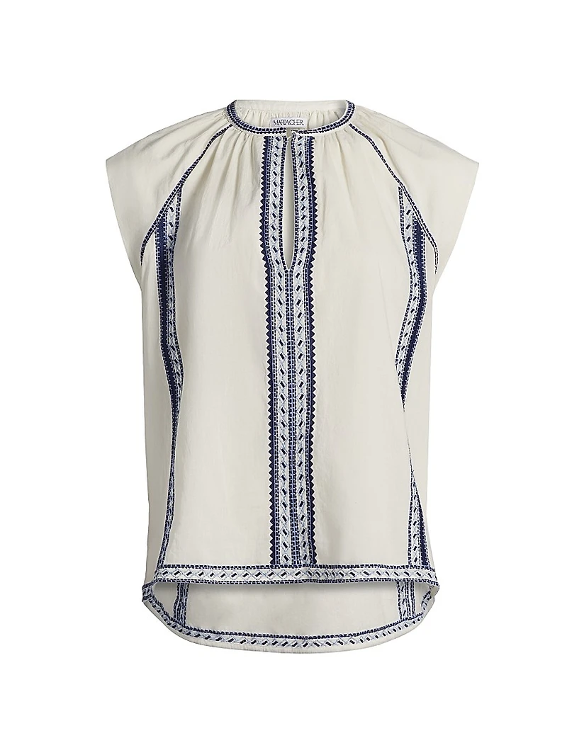 Incas Angel Embroidered Cotton Voile Top