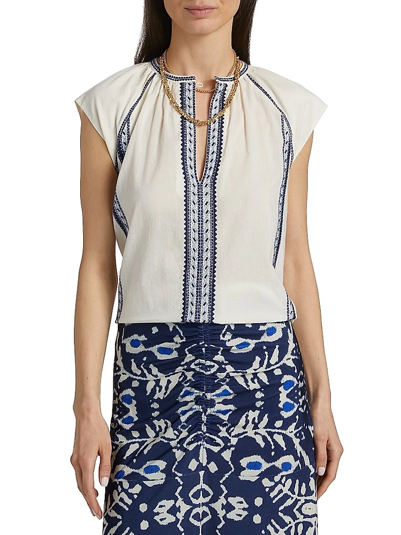 Incas Angel Embroidered Cotton Voile Top