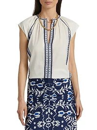 Incas Angel Embroidered Cotton Voile Top