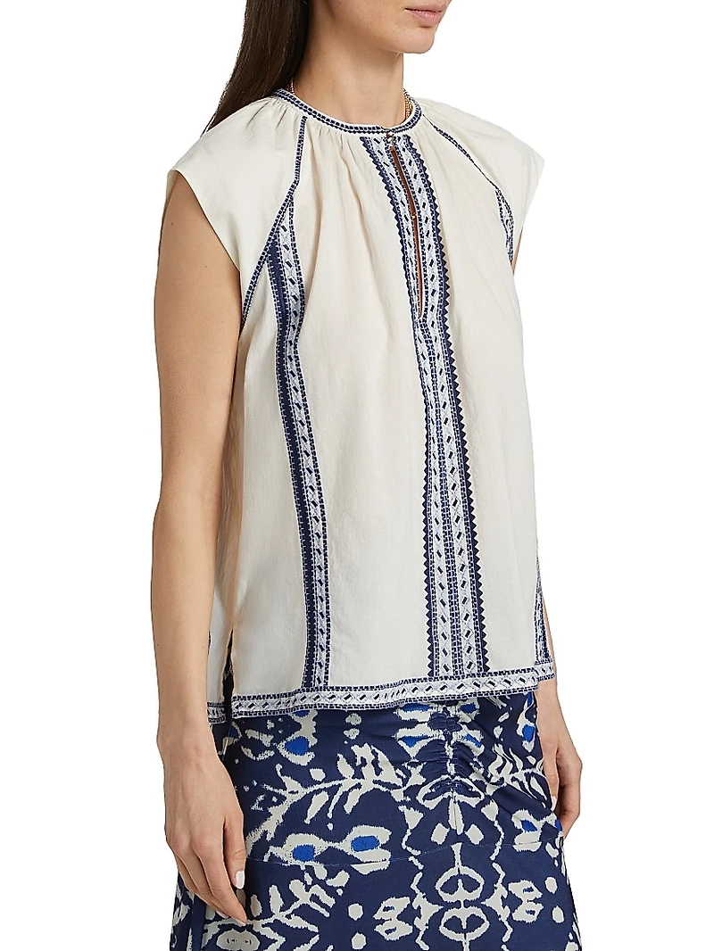 Incas Angel Embroidered Cotton Voile Top