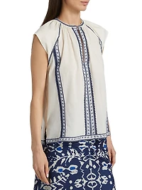 Incas Angel Embroidered Cotton Voile Top