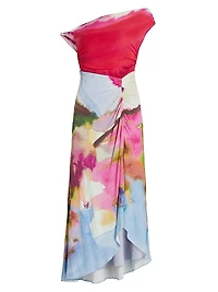 Ella Watercolor Jersey One-Shoulder Midi-Dress