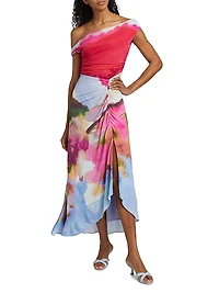 Ella Watercolor Jersey One-Shoulder Midi-Dress