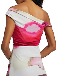 Ella Watercolor Jersey One-Shoulder Midi-Dress