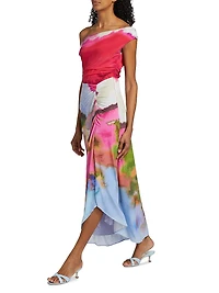 Ella Watercolor Jersey One-Shoulder Midi-Dress