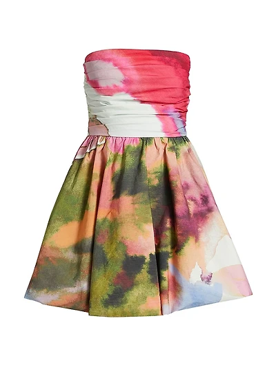 Kaley Watercolor Strapless Minidress