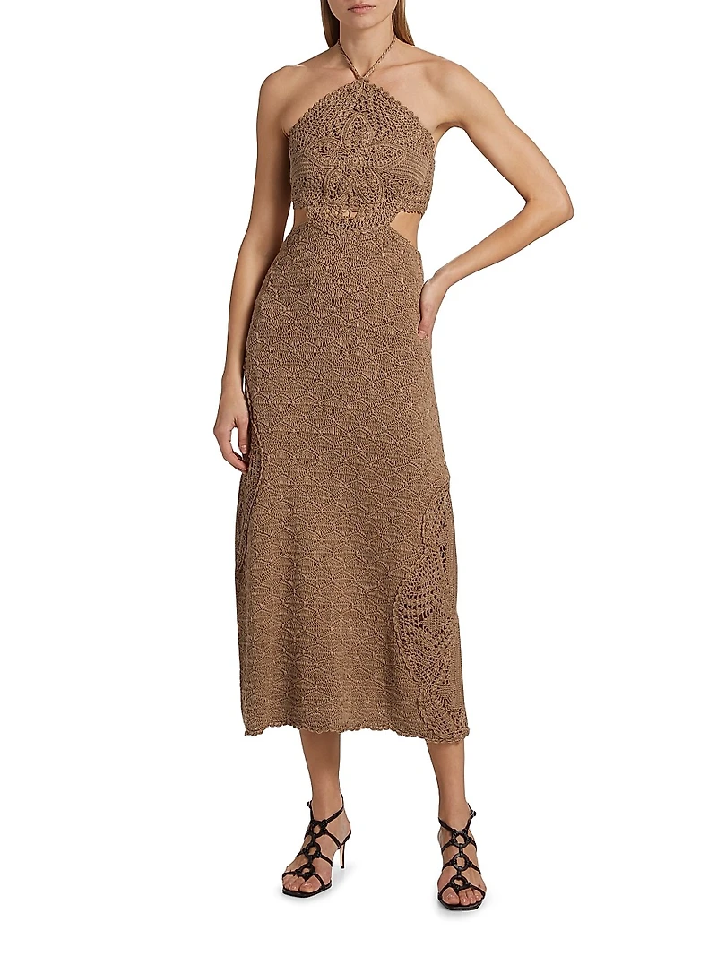 Clara Crochet Halter Midi-Dress