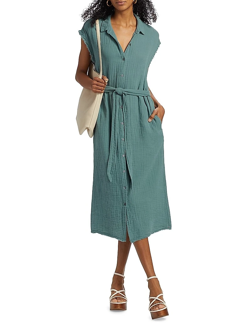 Aliza Tie-Waist Midi-Shirtdress