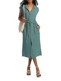Aliza Tie-Waist Midi-Shirtdress