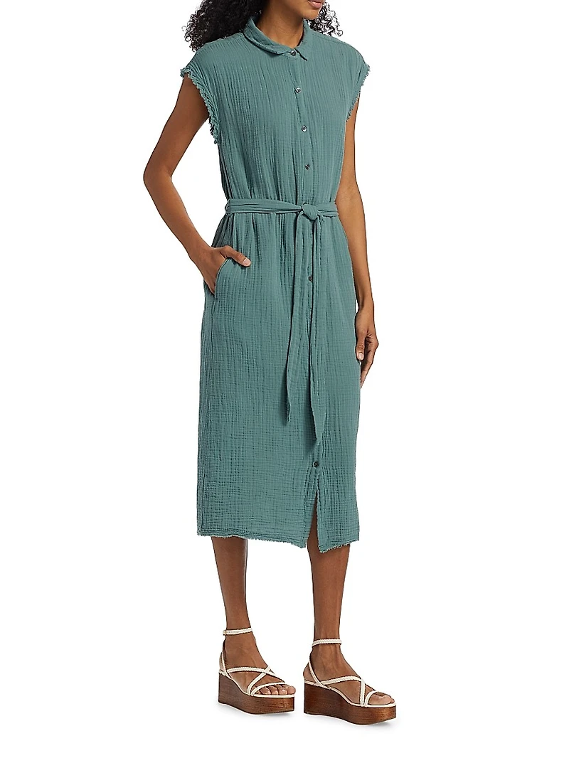 Aliza Tie-Waist Midi-Shirtdress