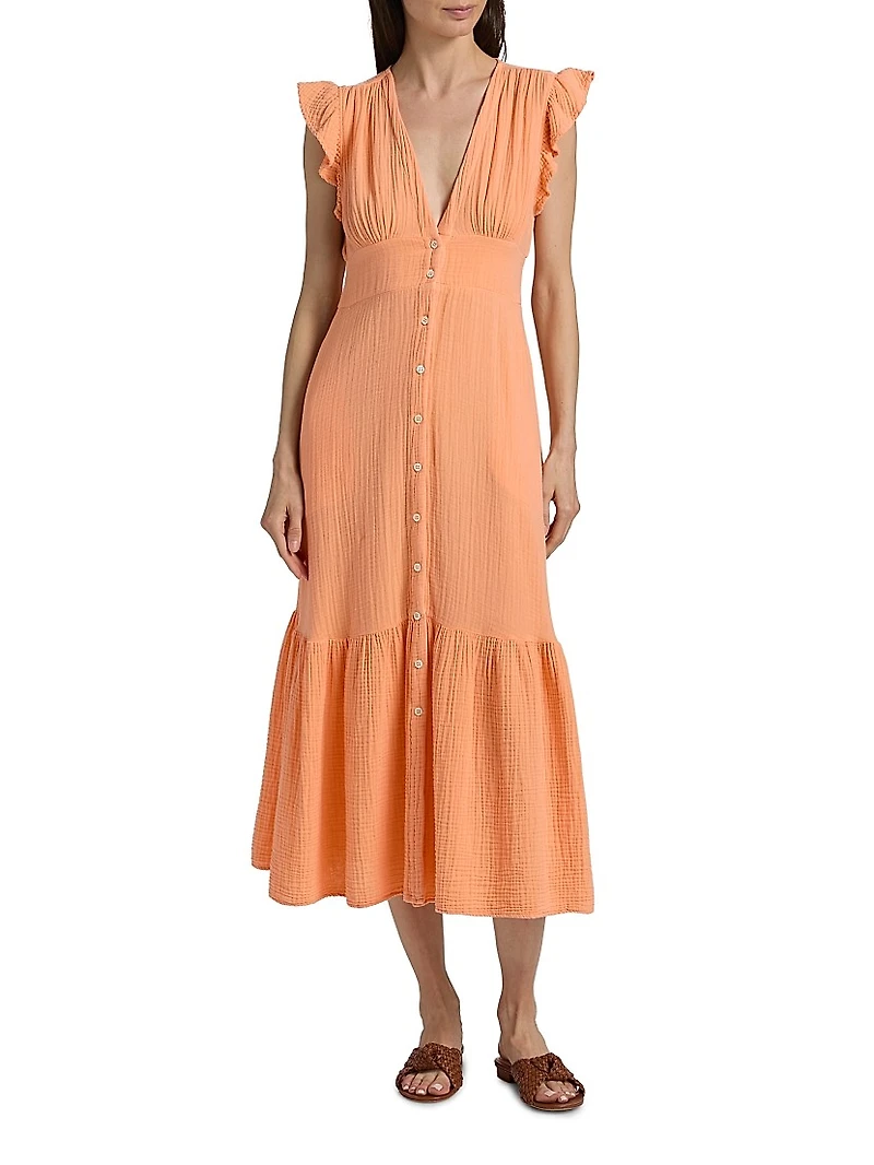 Davana Cotton Button-Front Midi-Dress