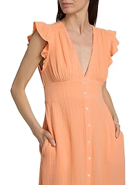 Davana Cotton Button-Front Midi-Dress