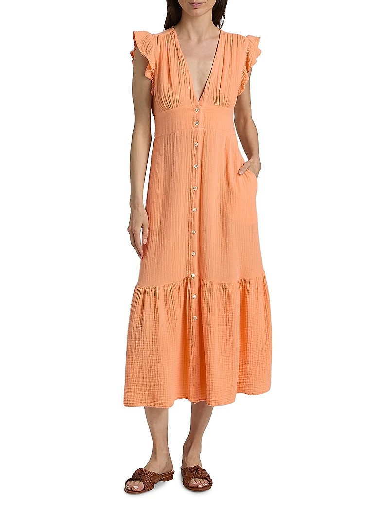 Davana Cotton Button-Front Midi-Dress