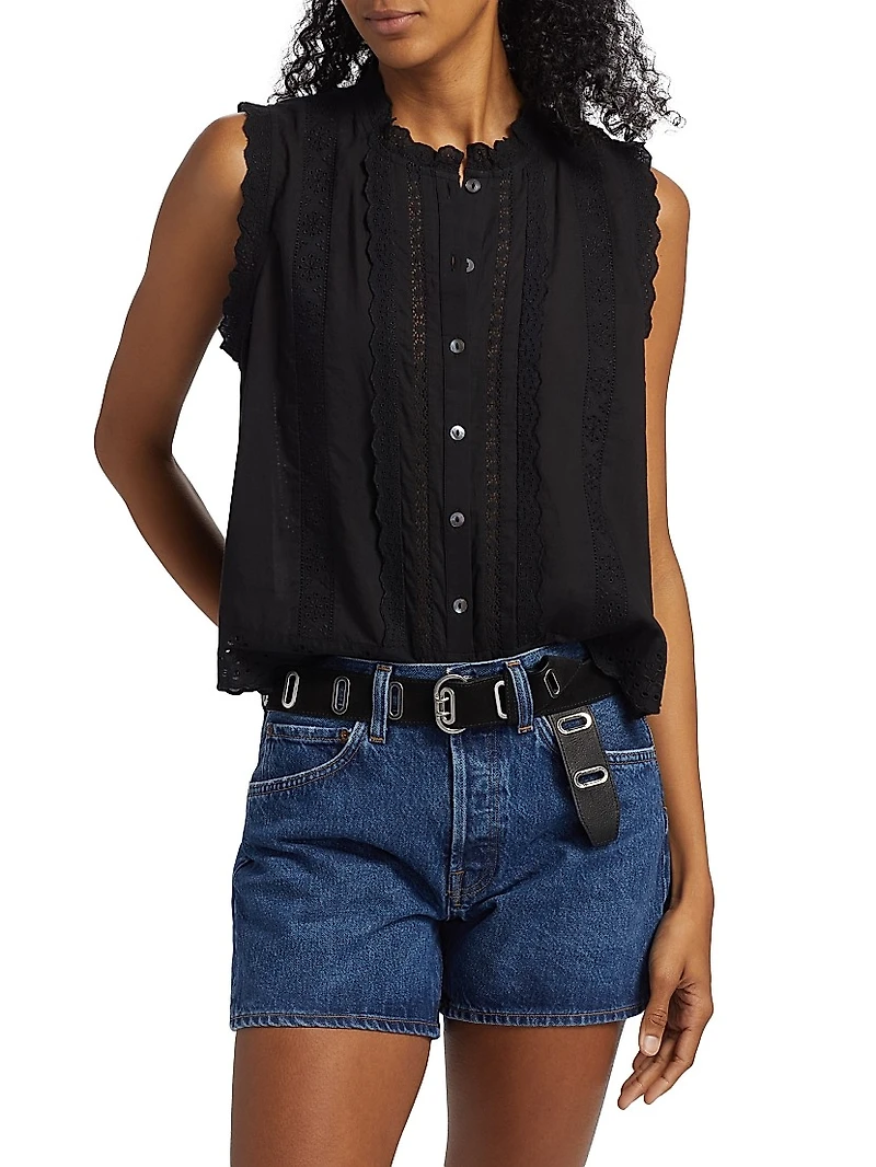Lara Embroidered Cotton Sleeveless Shirt