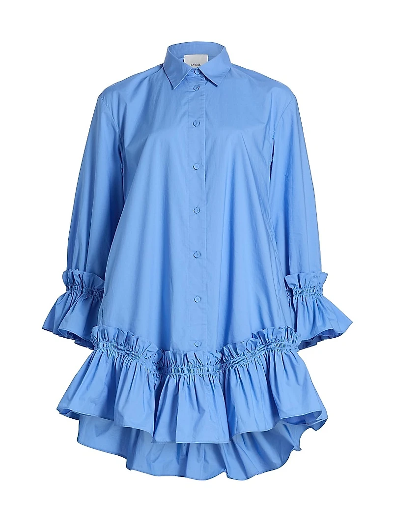 Ayla Cotton Ruffled Mini Shirtdress