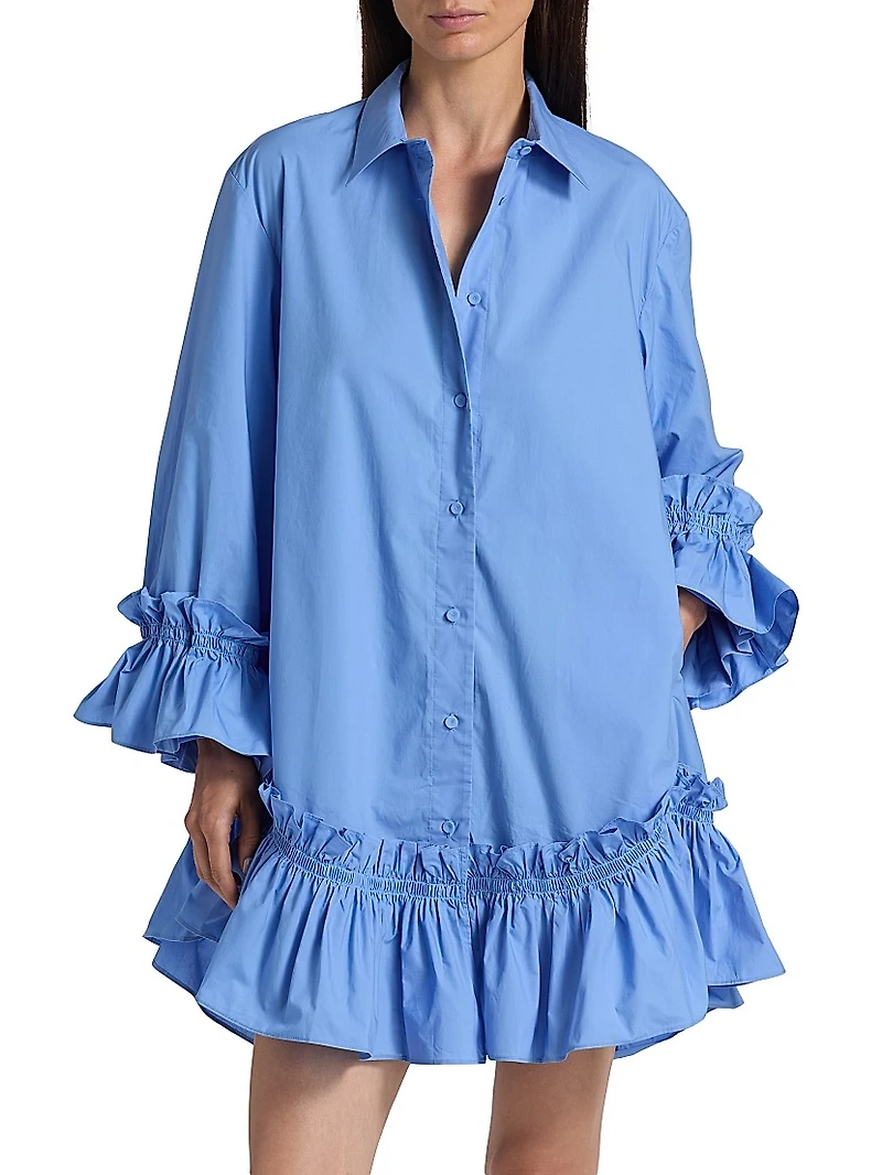 Ayla Cotton Ruffled Mini Shirtdress