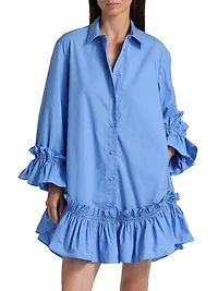 Ayla Cotton Ruffled Mini Shirtdress