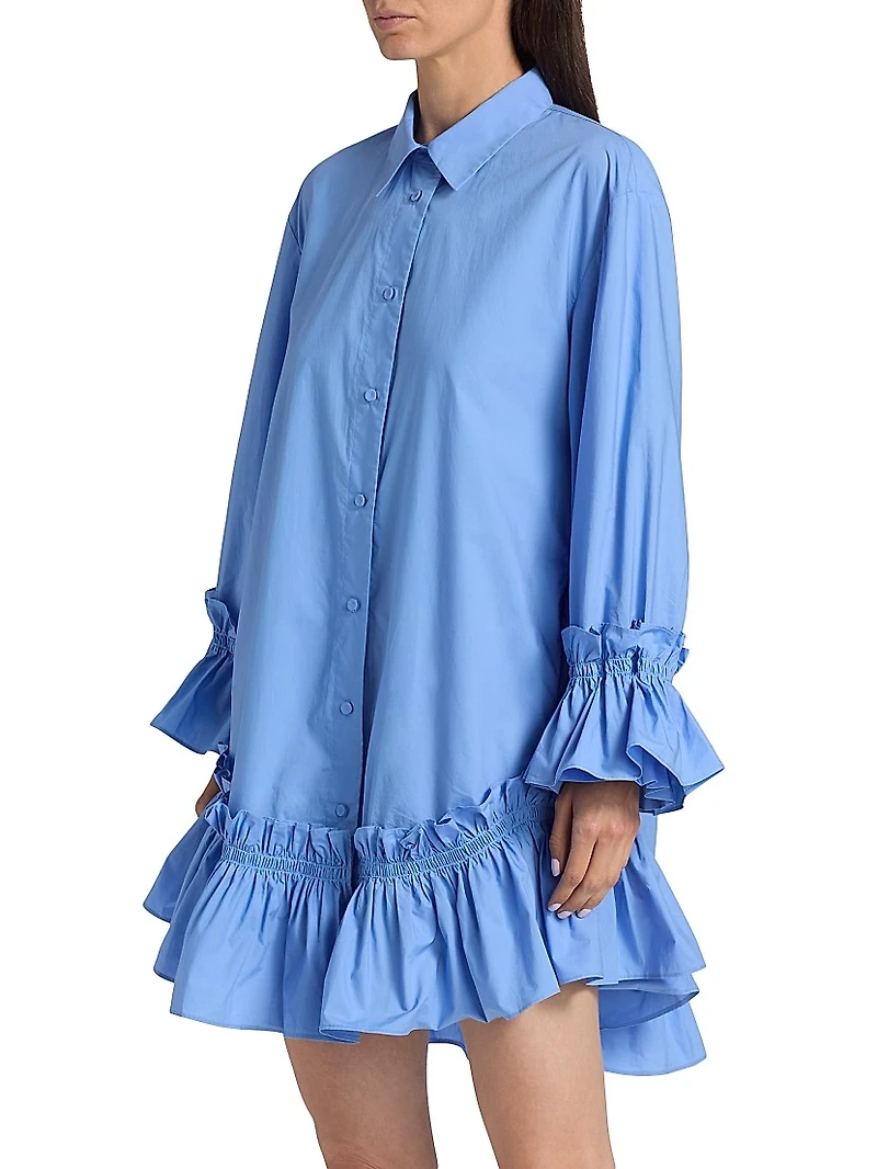 Ayla Cotton Ruffled Mini Shirtdress