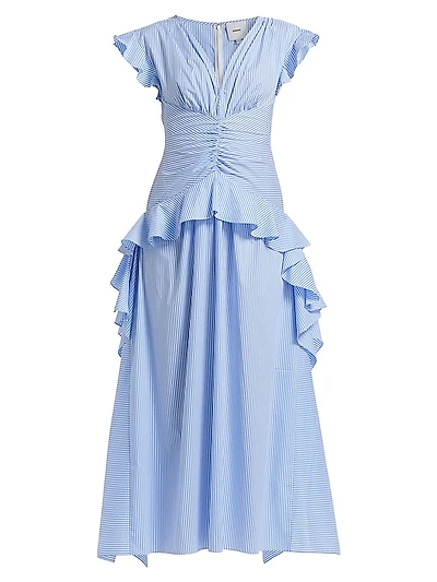 Dani Striped Poplin Ruffled Maxi Dress