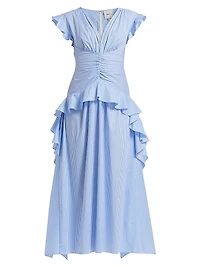 Dani Striped Poplin Ruffled Maxi Dress