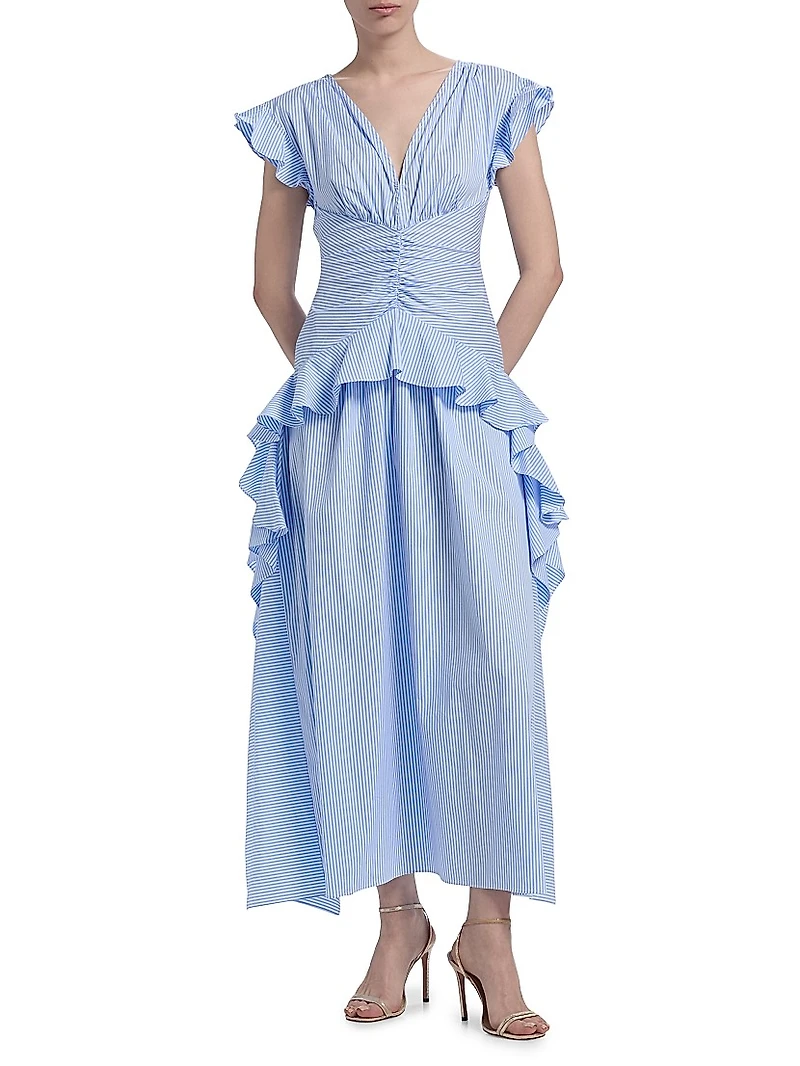Dani Striped Poplin Ruffled Maxi Dress