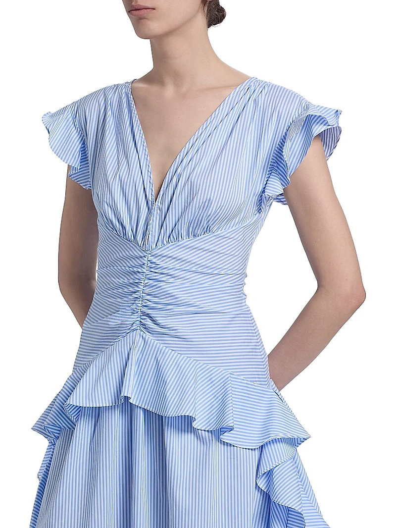 Dani Striped Poplin Ruffled Maxi Dress