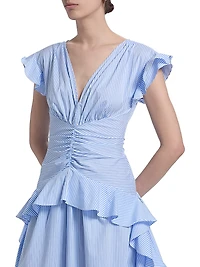 Dani Striped Poplin Ruffled Maxi Dress