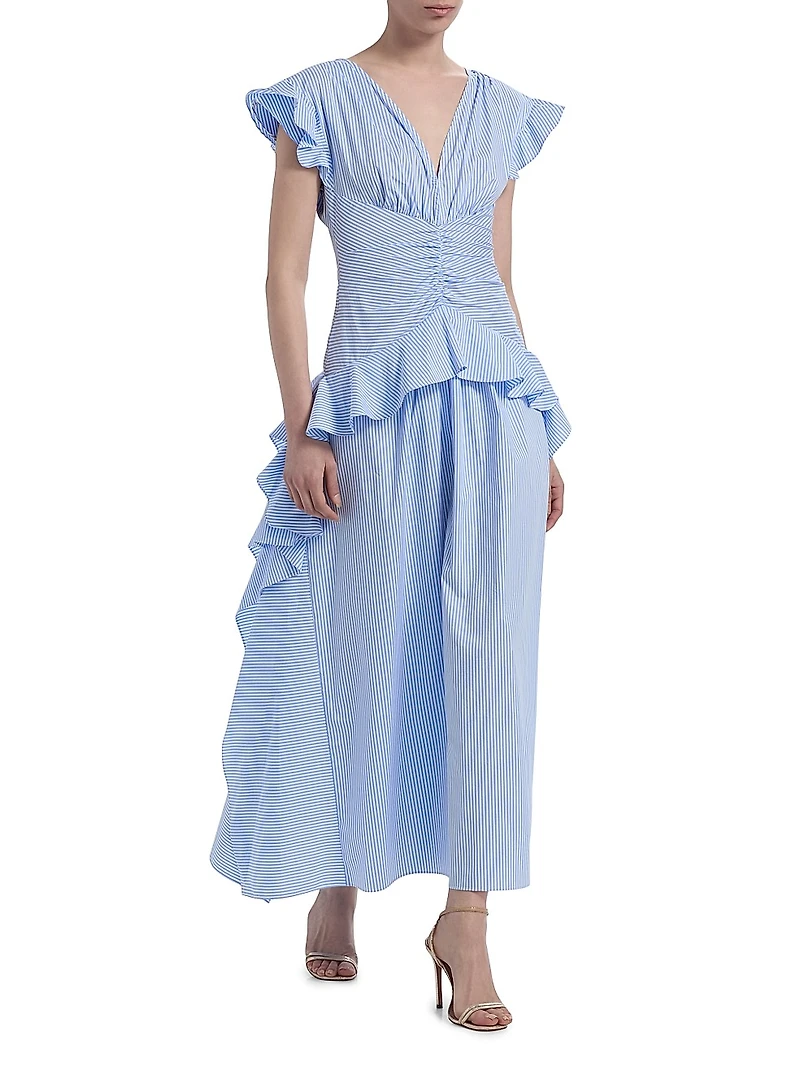 Dani Striped Poplin Ruffled Maxi Dress