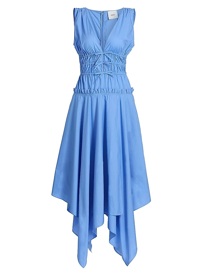 Zelie Cotton Poplin Handkerchief-Hem Midi-Dress