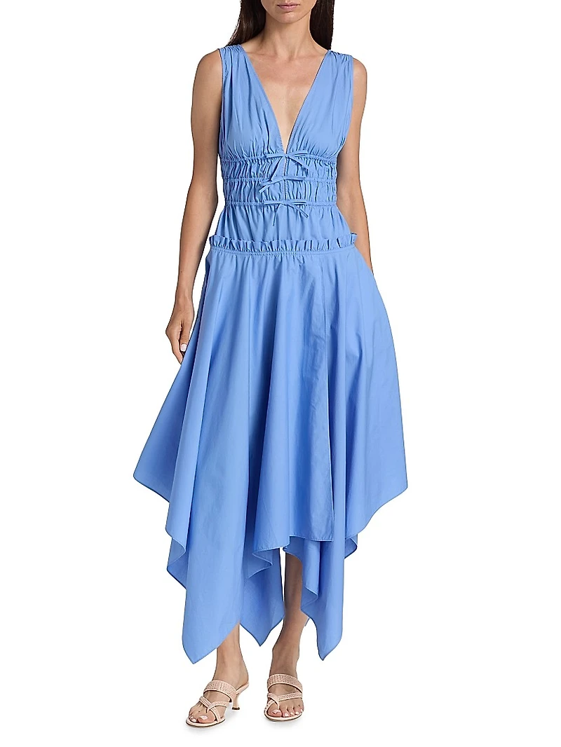 Zelie Cotton Poplin Handkerchief-Hem Midi-Dress