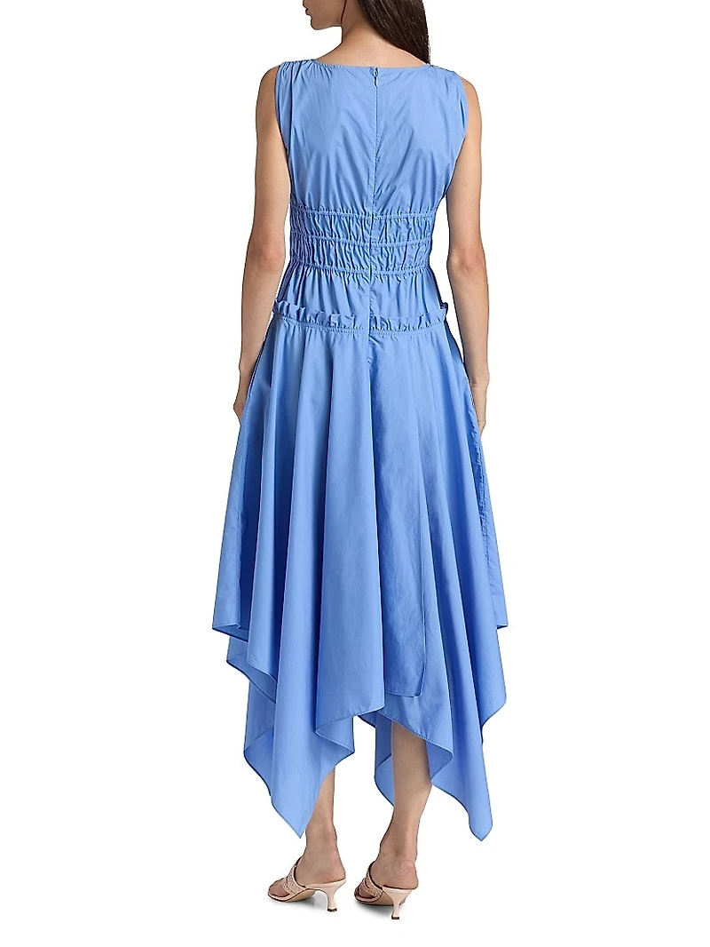 Zelie Cotton Poplin Handkerchief-Hem Midi-Dress