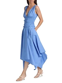 Zelie Cotton Poplin Handkerchief-Hem Midi-Dress