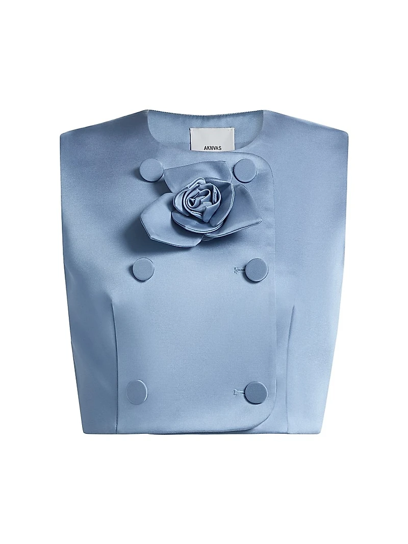 Edie Rosette-Detailed Satin Top