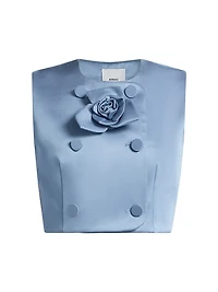 Edie Rosette-Detailed Satin Top