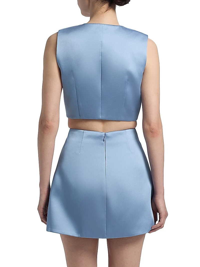 Edie Rosette-Detailed Satin Top