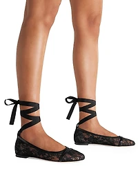 Sabina Lace Flat Pumps with Ribbons