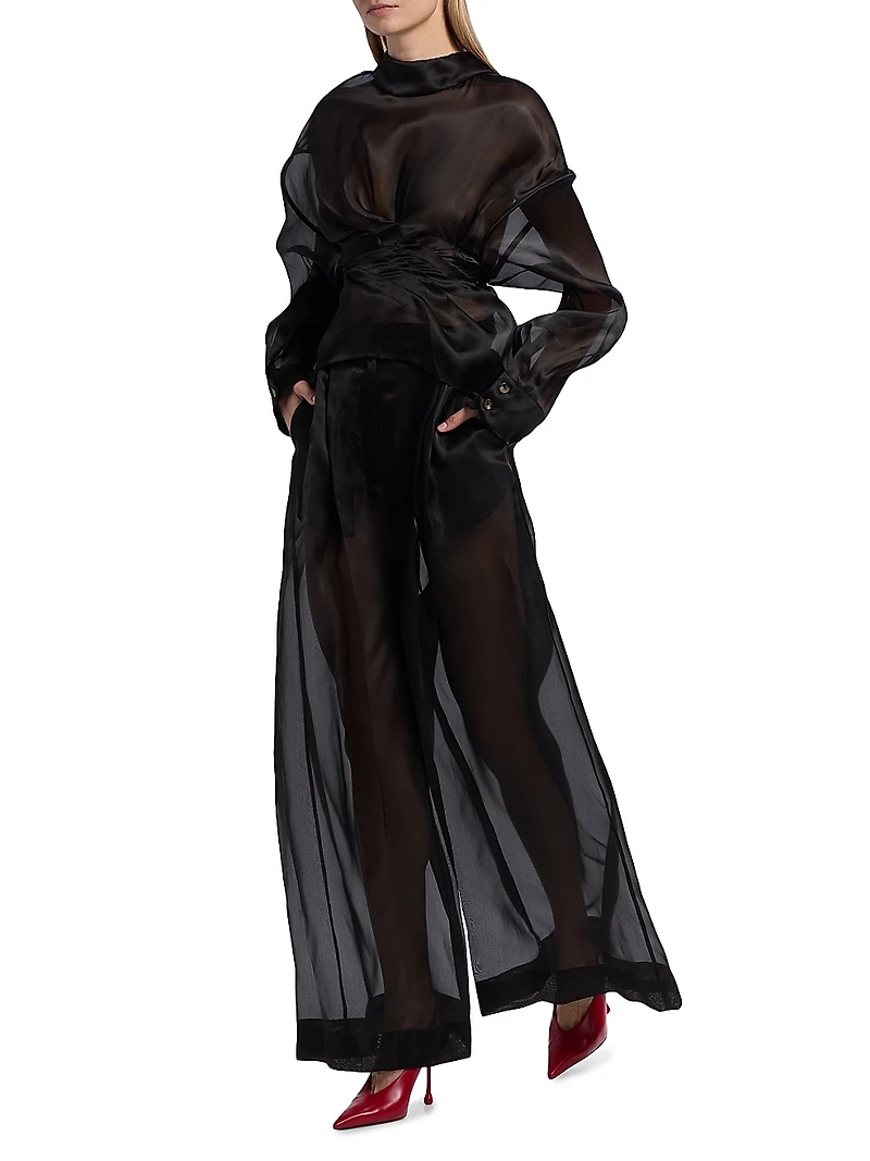 Silk Organza Wide-Leg Pants