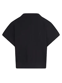 Silk Draped Collared Short-Sleeve Sweater