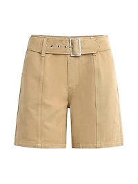 Belted Cotton Long Bermuda Shorts