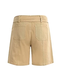 Belted Cotton Long Bermuda Shorts