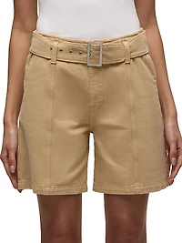 Belted Cotton Long Bermuda Shorts