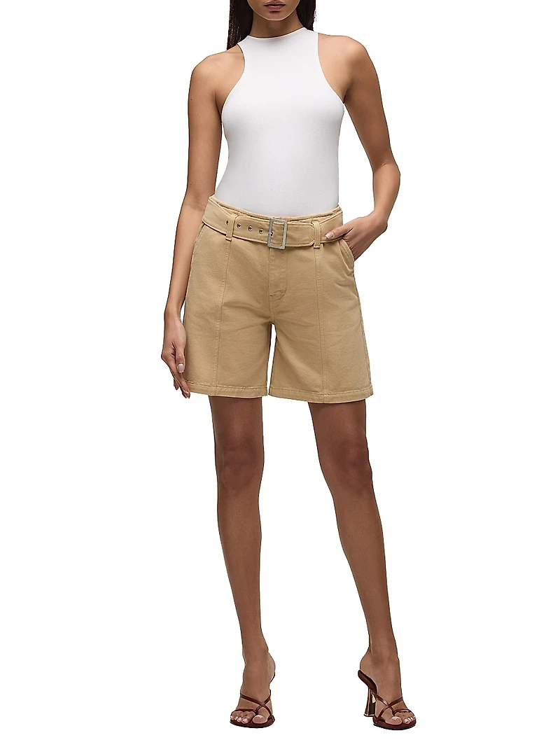 Belted Cotton Long Bermuda Shorts